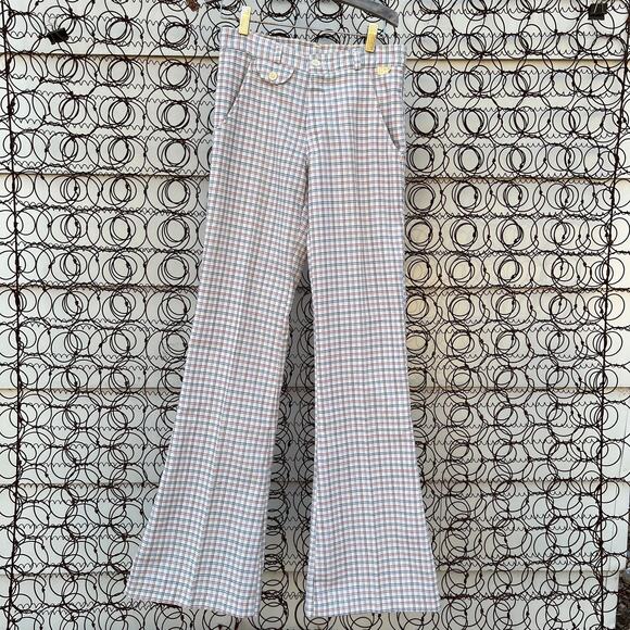 Vintage Other - Vintage Mann Deadstock red blue plaid bell flare pants 28x34